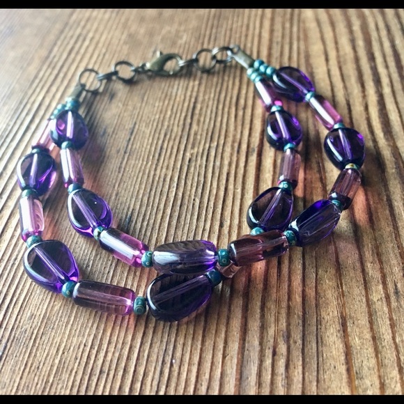 Purple Double Strand Ladies Beaded Bracelet, Handmade Ladies Bracelet - Picture 3 of 8